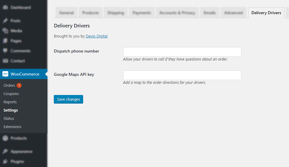 Delivery Drivers for WooCommerce Settings screenshot